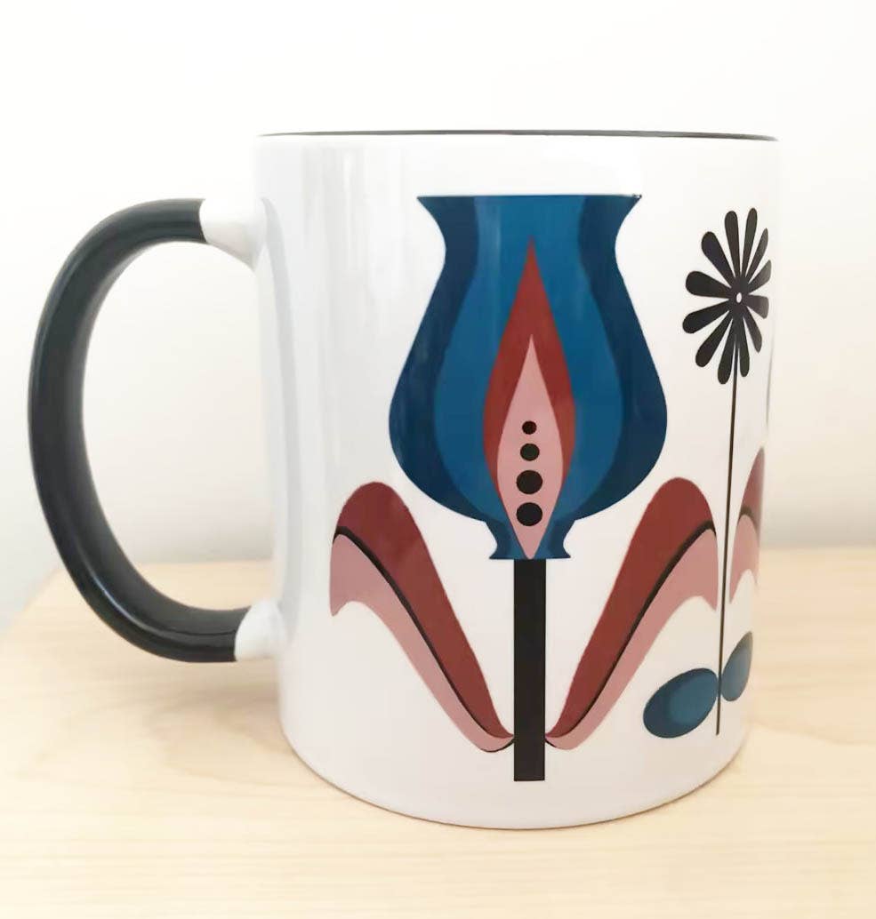 Bulb Tulip Blue Flower Mid Century Modern Coffee Mug