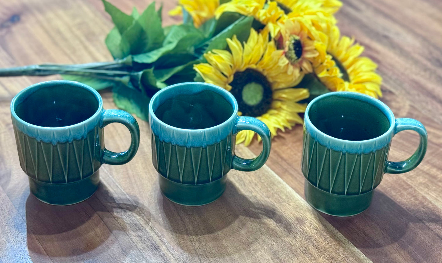 Japanese Green Drip Glaze Stackable Coffee Cups