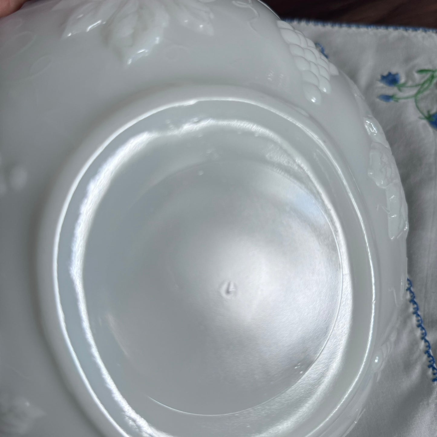 Grape and Leaf Milk Glass Bowl