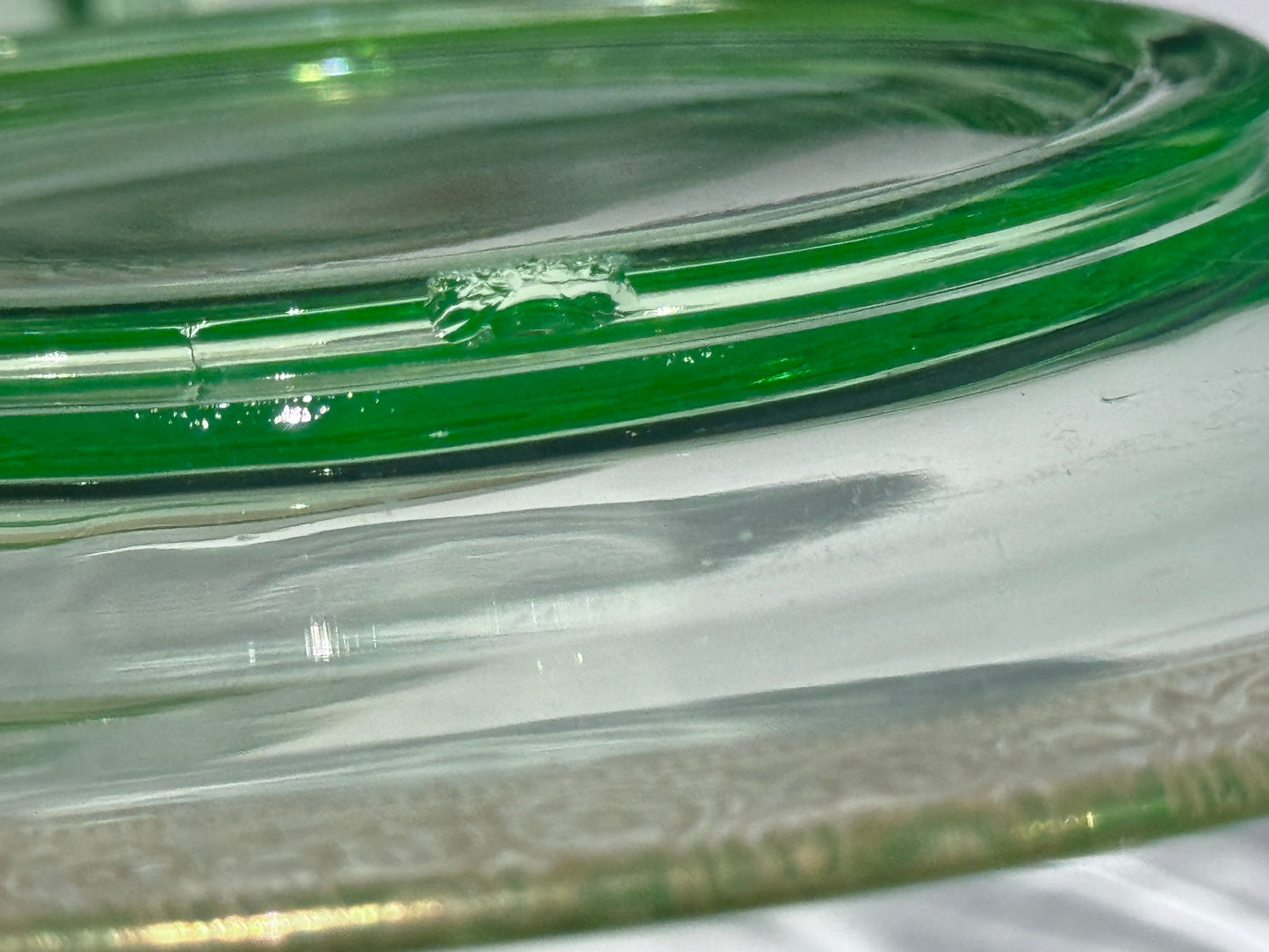 Green Depression Vaseline Uranium Glass Gold Trim Plates