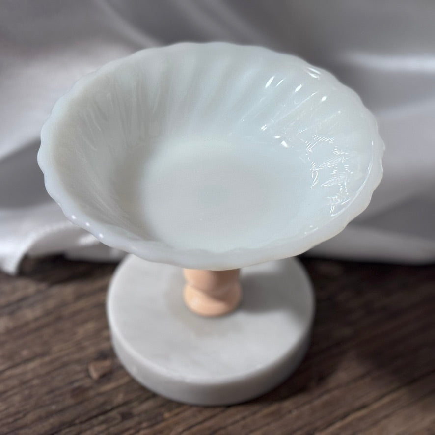 Milk Glass Pedestal Marble Soap Dish/Candy Dish