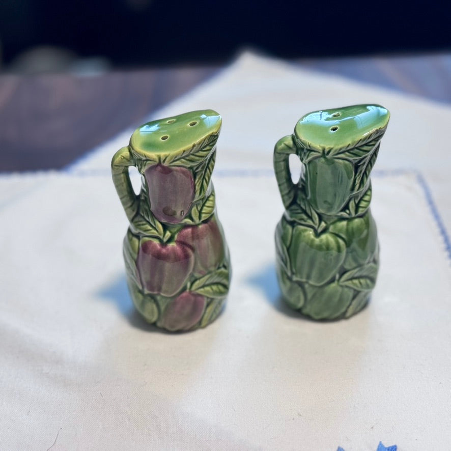 Green Ceramic Jugs with Apples Salt & Pepper Shakers
