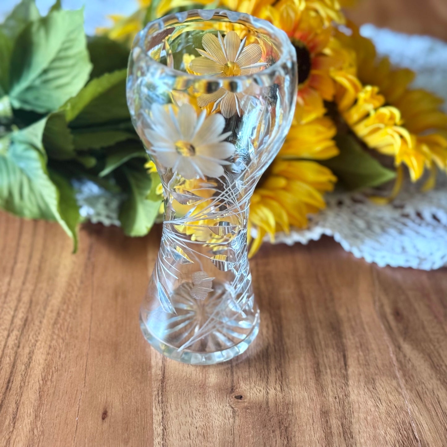 Lead Crystal Hand Cut Corset Glass Floral Vase