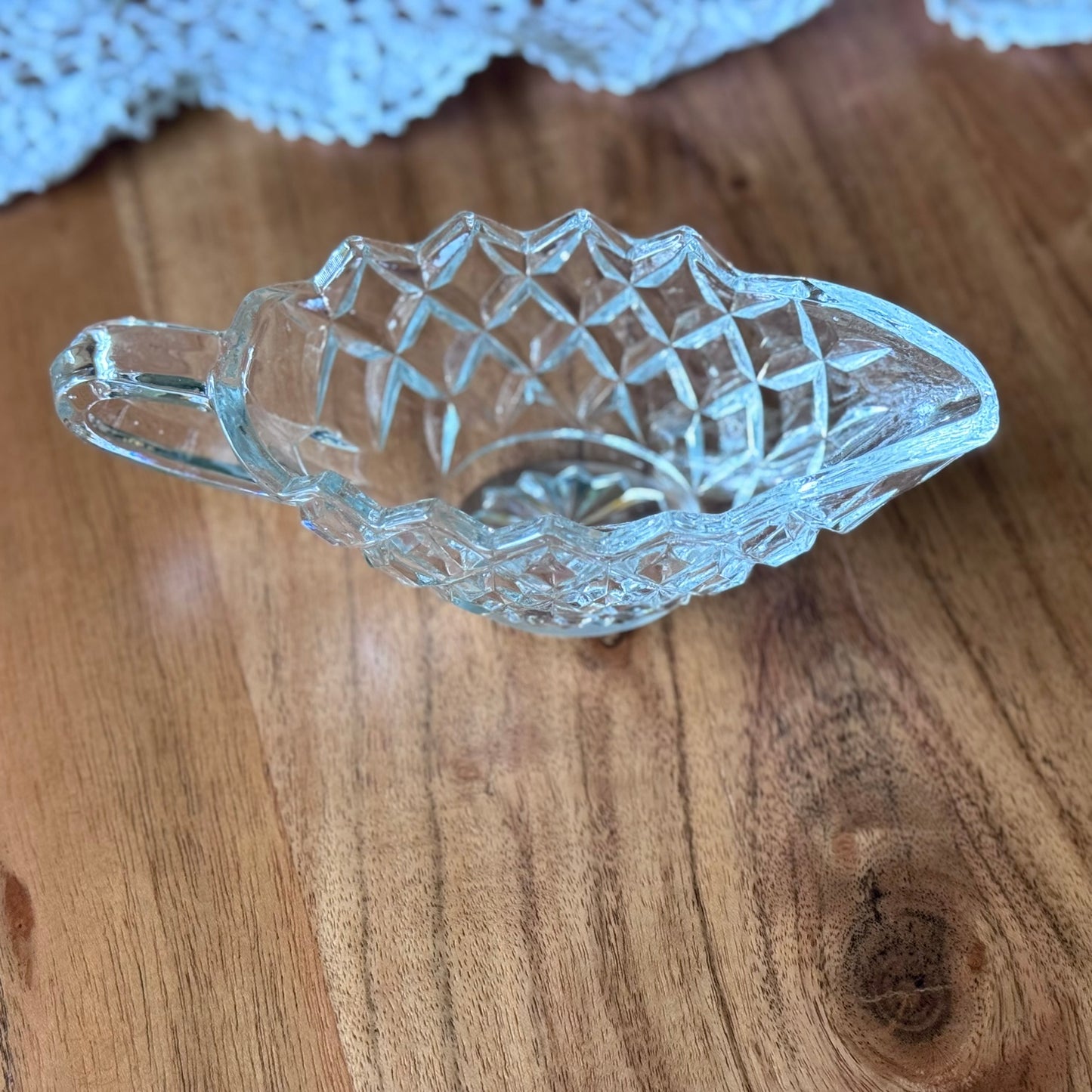 Pressed Glass Creamer/Sauce Boat - Diamond Pattern