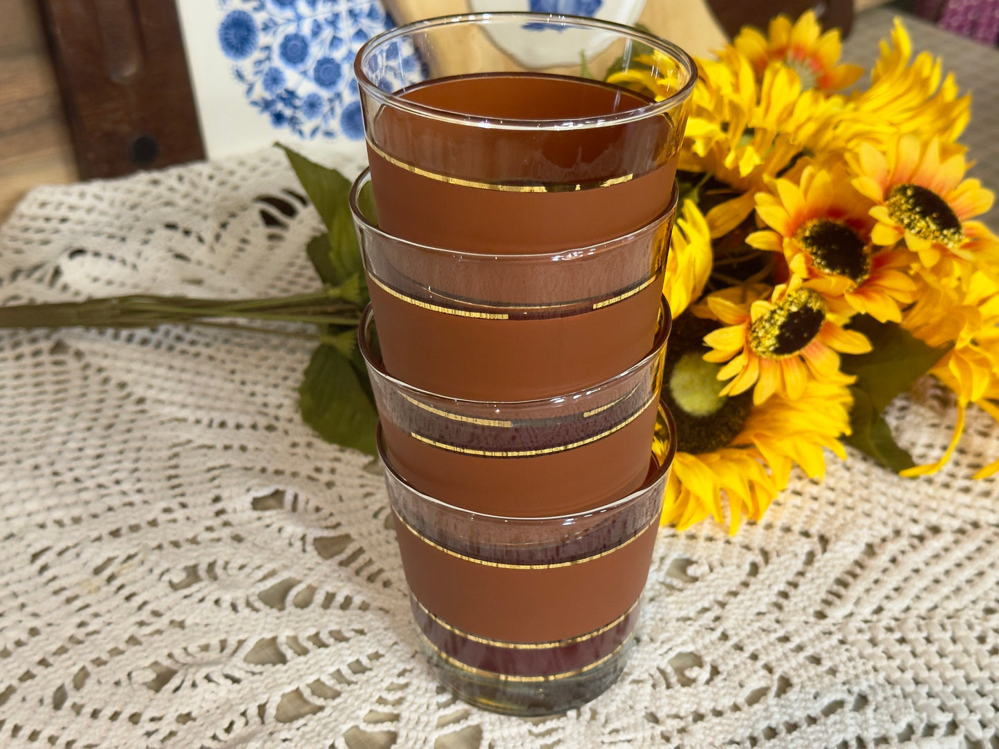 Lowball Burnt Orange/Brown Cocktail Glasses