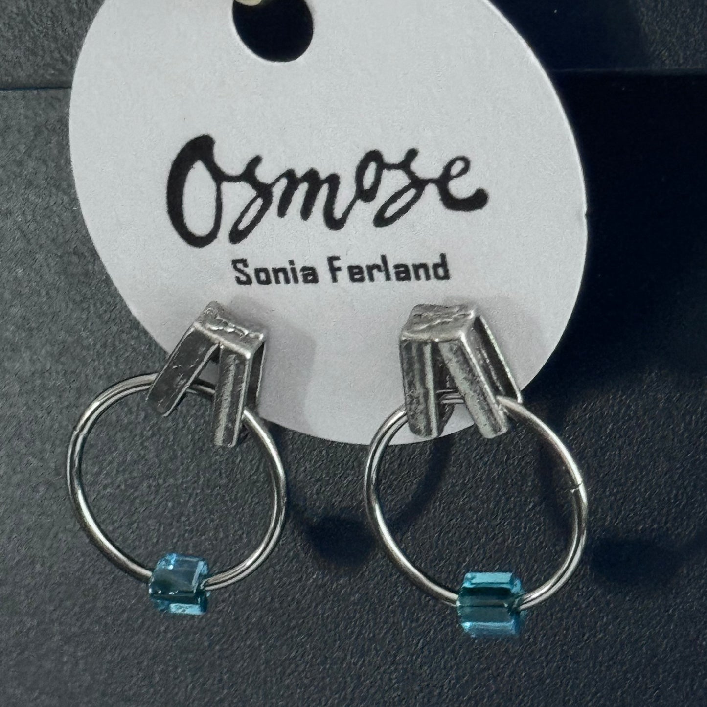 Pewter Osmose Earrings - Blue Molten Glass