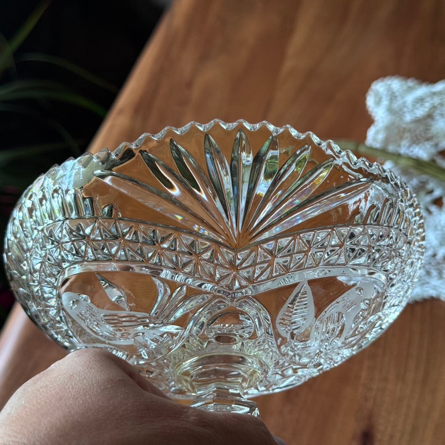 Hofbauer 'Byrdes' Cut Crystal Saw Tooth Pedestal Compote