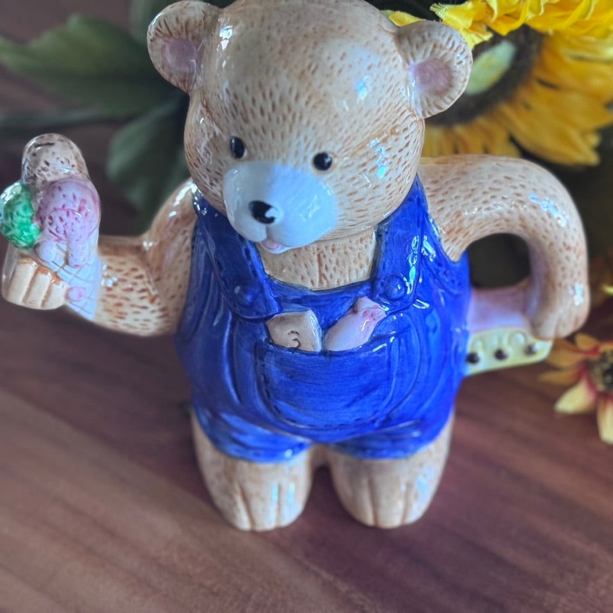 Heritage Mint Collectibles Decorative Teddy Bear In Denim Teapot