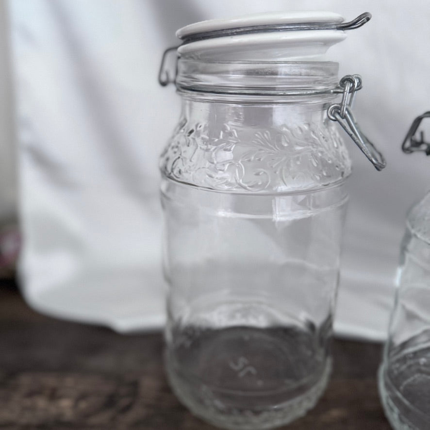 Vintage Italian Canister Jars with Ceramic English Lids