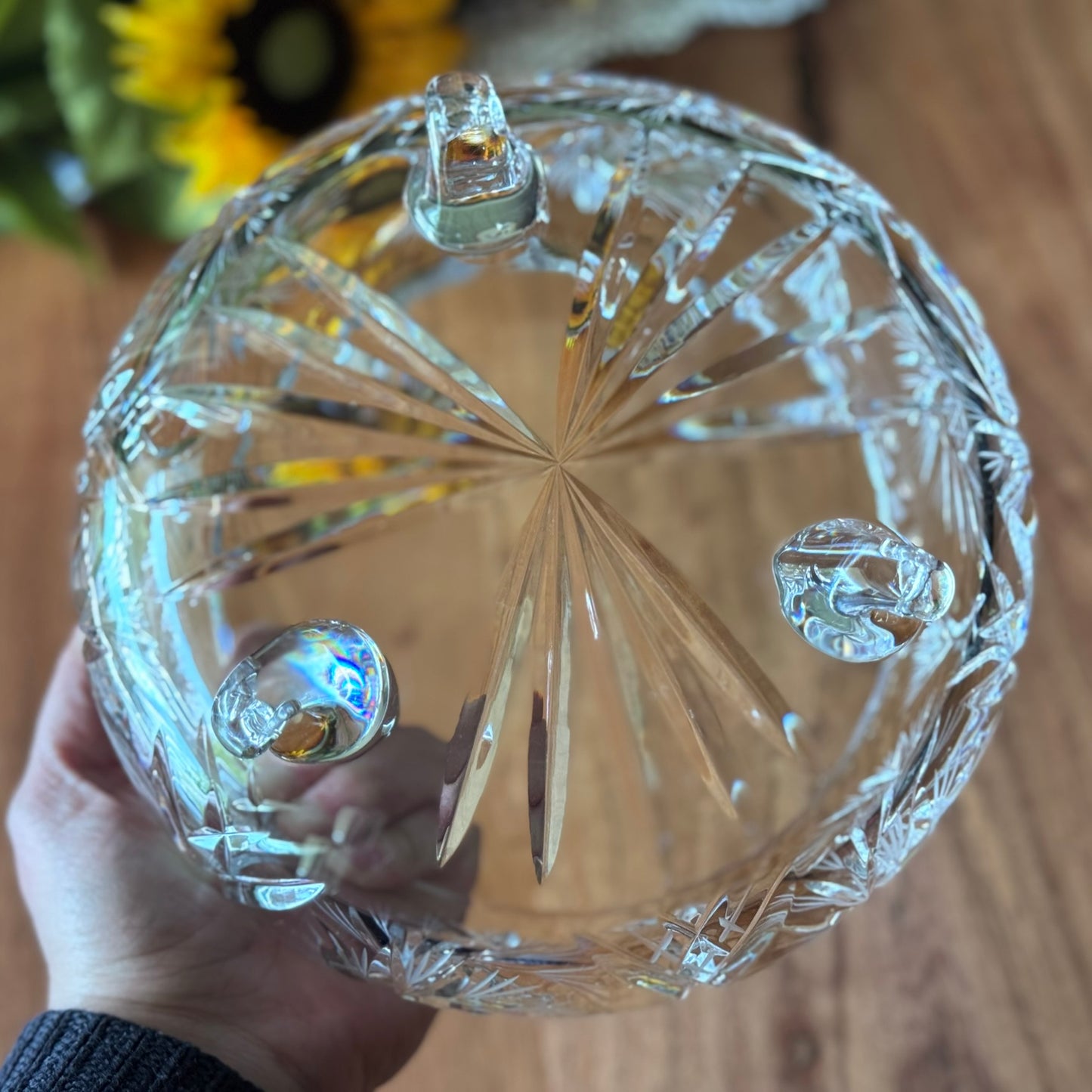 Vintage 3 Footed Cut/Etched Glass Serving Bowl