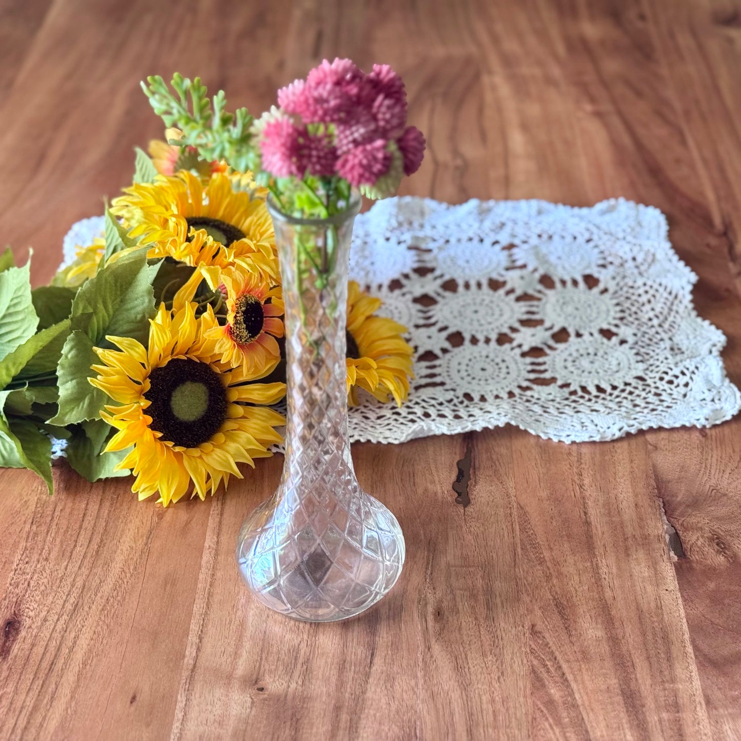 Vintage Hoosier Quilted Diamond Glass Bud Vase