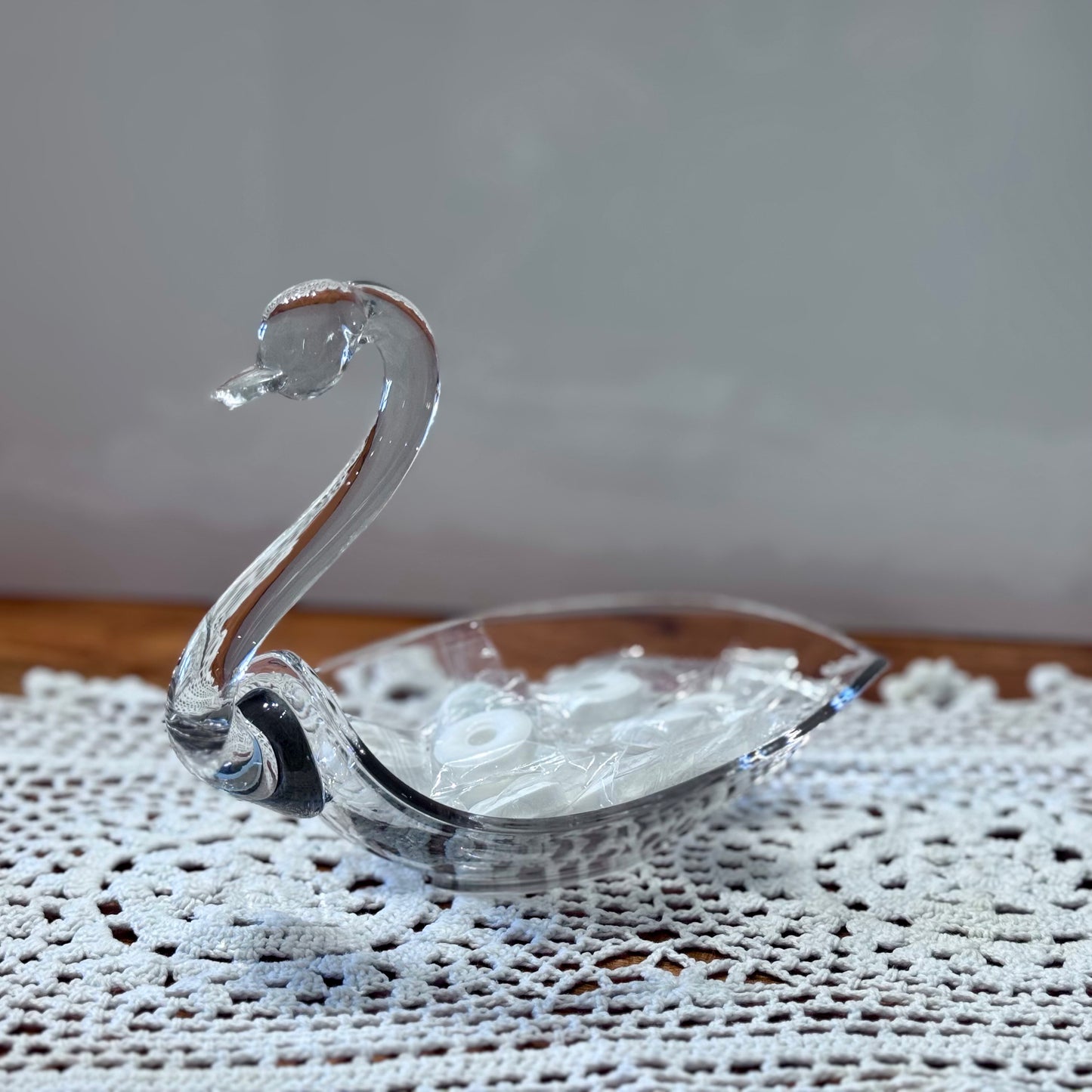 Vintage Clear Glass Swan Dish