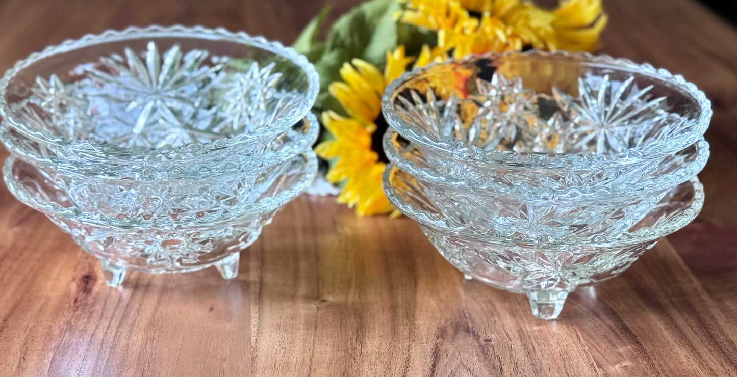 Anchor Hocking Cut Glass Footed Starburst Salad Bowls