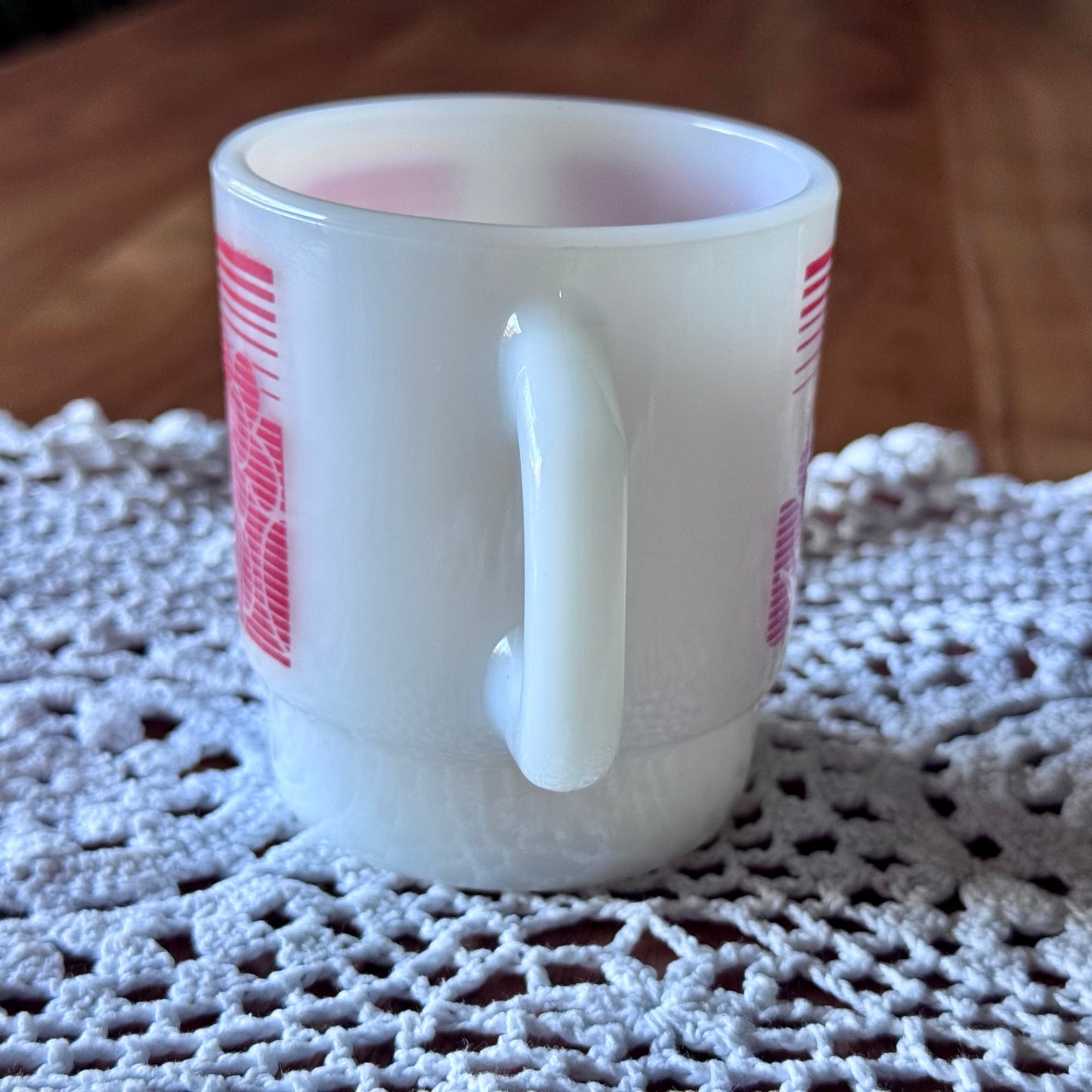 Anchor Hocking Fire-King Milk Glass Red Stripes and Floral Design Mug