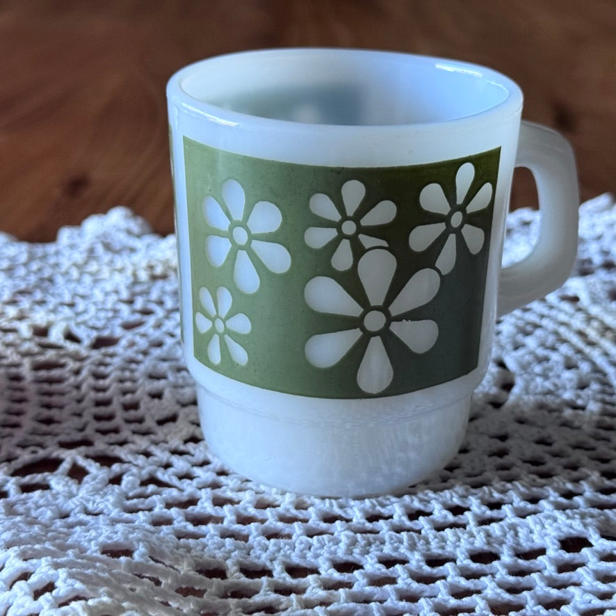 Fire-King Daisy Pattern Stackable Coffee Mugs