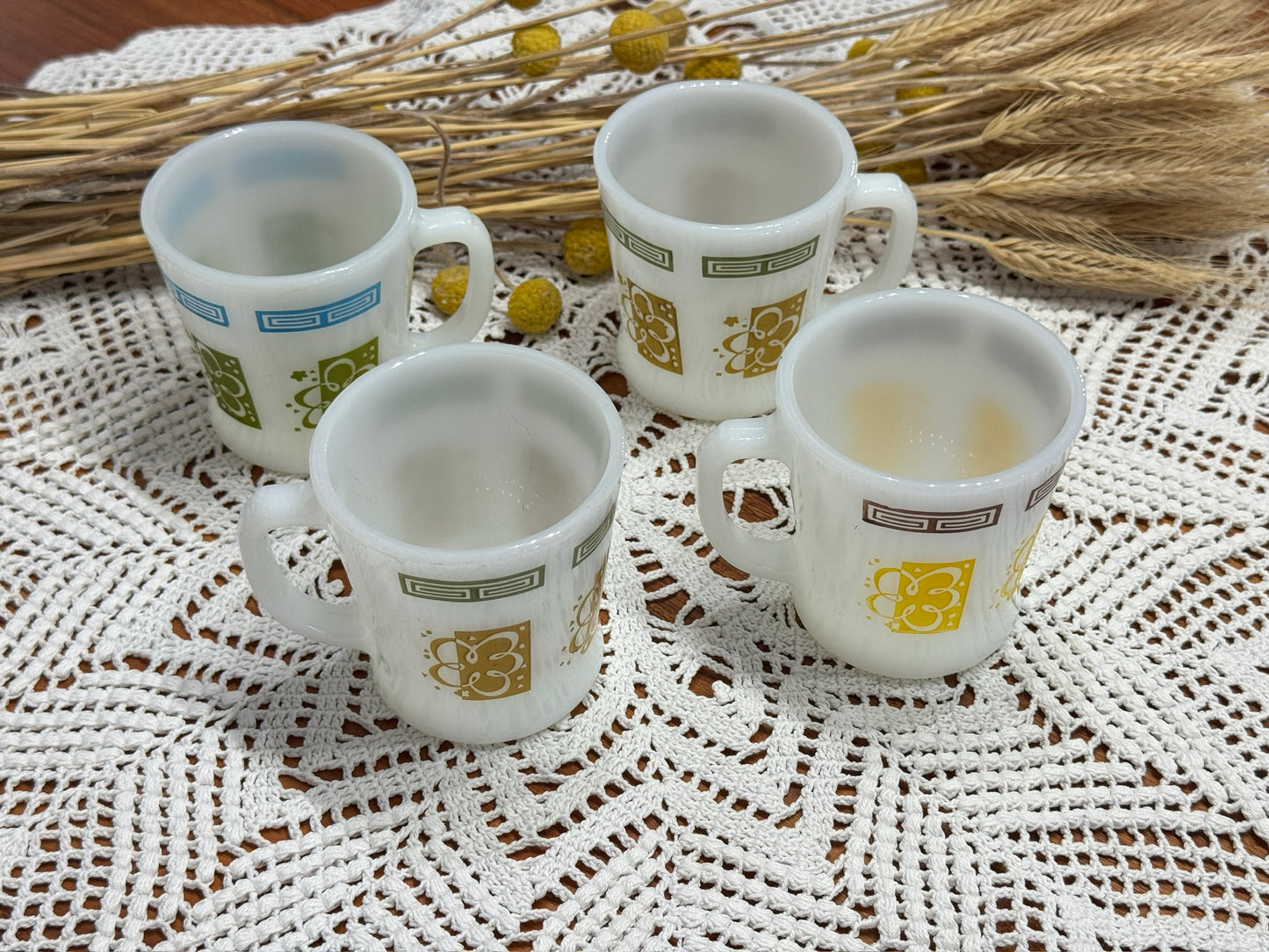 Anchor Hocking Fire-King Greek Key Milk Glass Mugs
