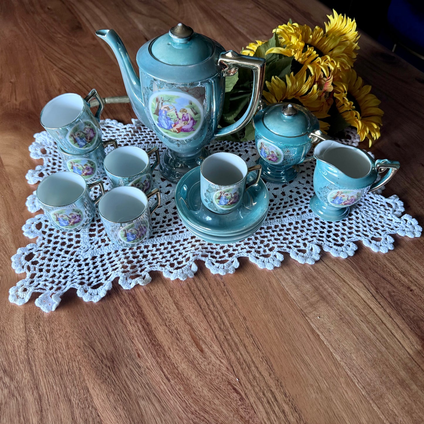 Greek Inspired Green/Aqua Lustreware Tea Set Japan