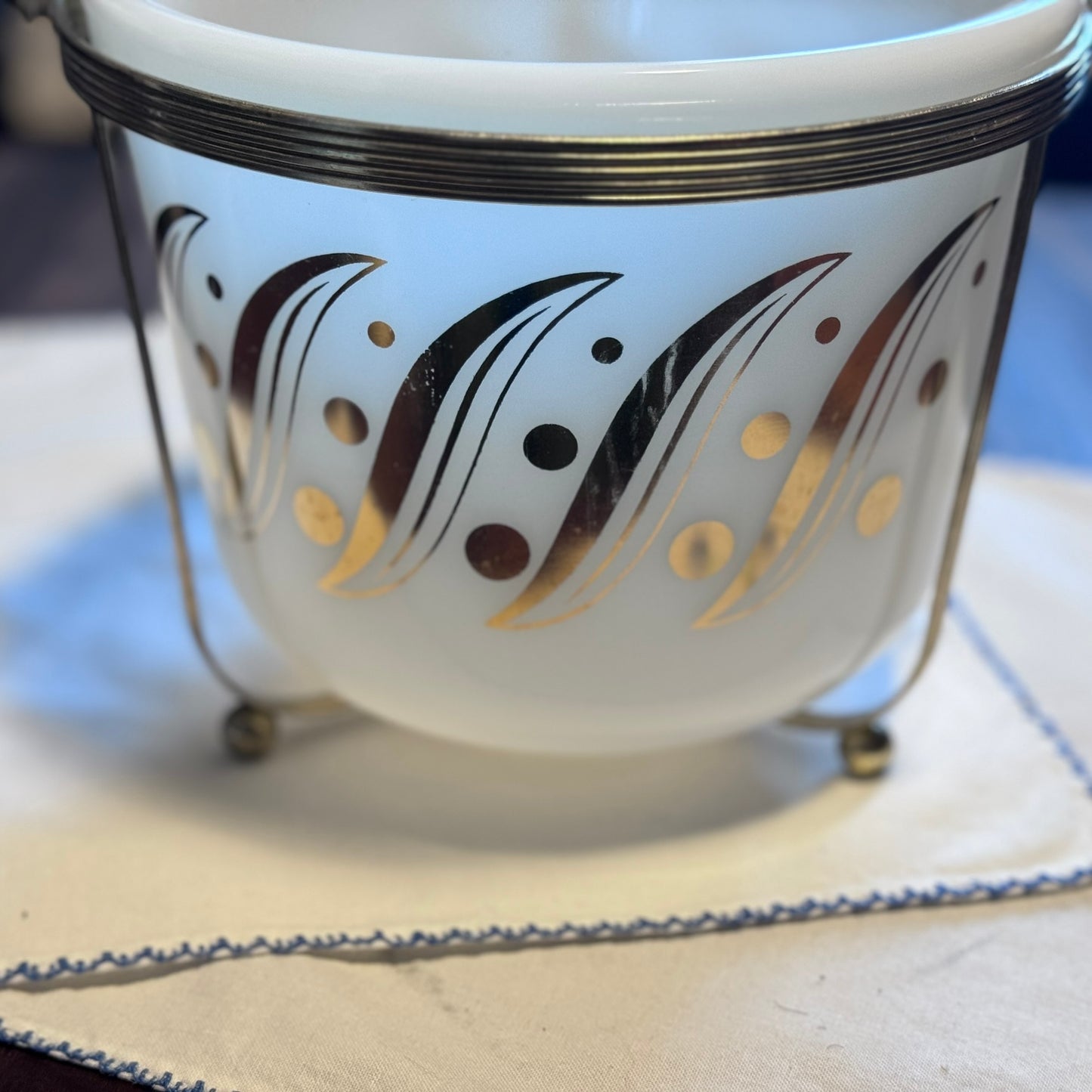 Milk Glass Atomic Gold Ice Bucket