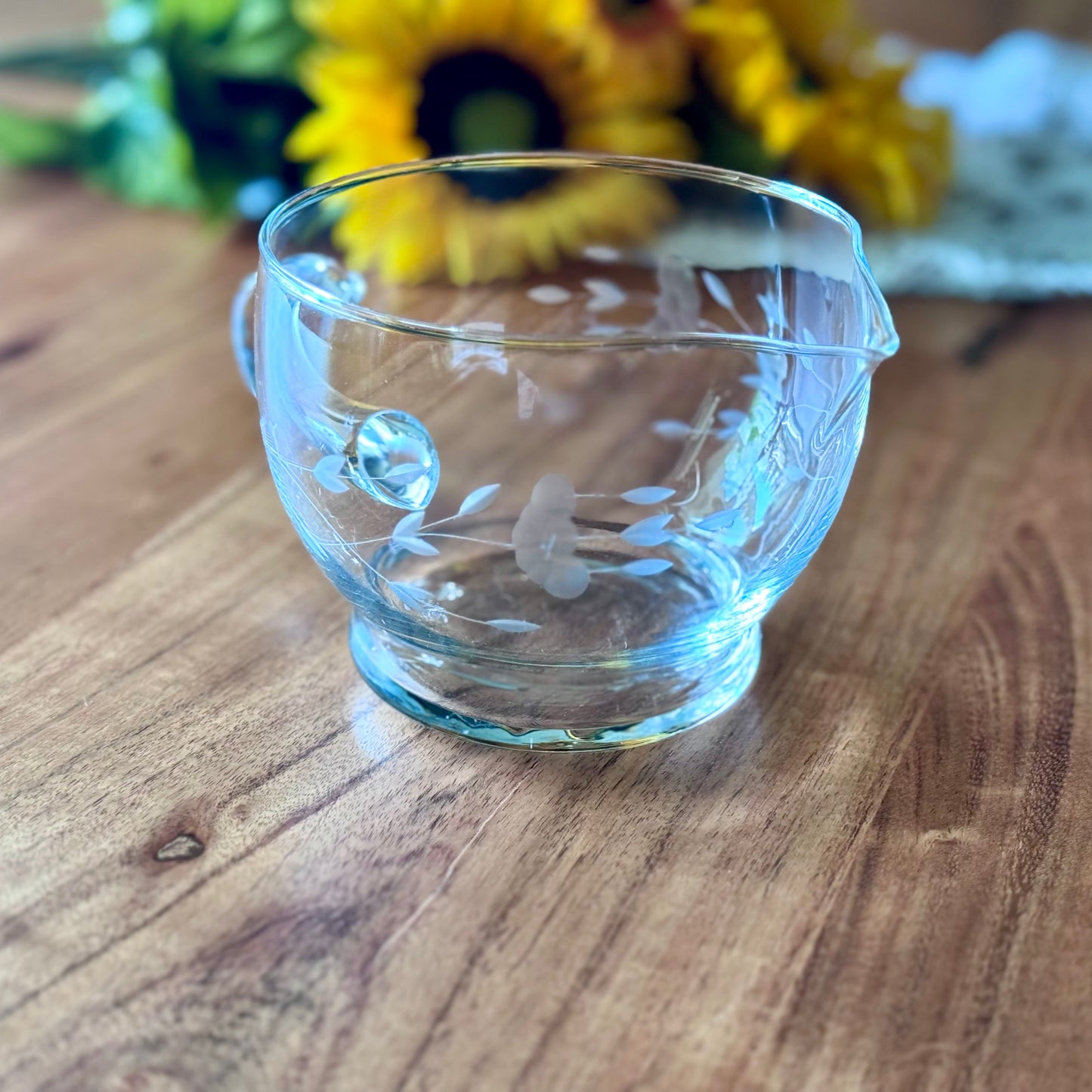 Princess House Heritage Etched Floral Crystal Sauce Gravy Boat / Creamer