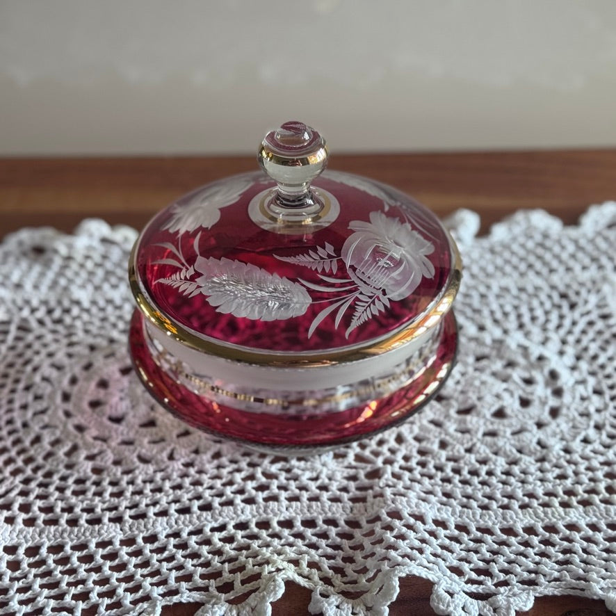 Czech Bohemian Covered Candy Dish