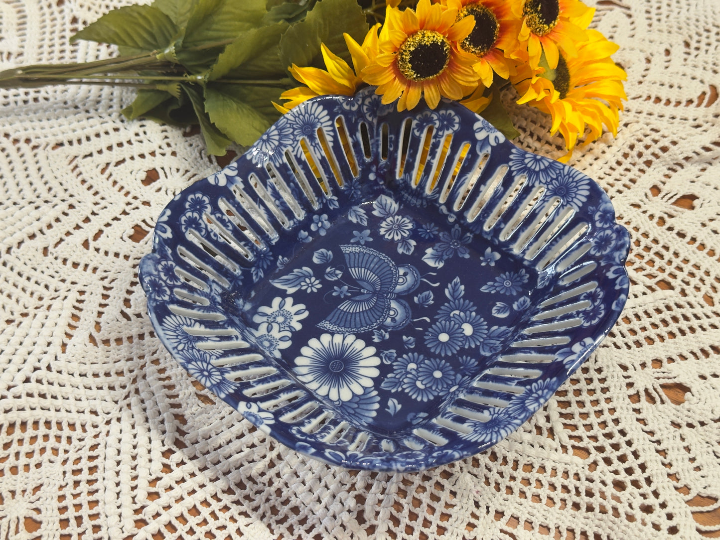 Blue & White Butterfly Ceramic Dish