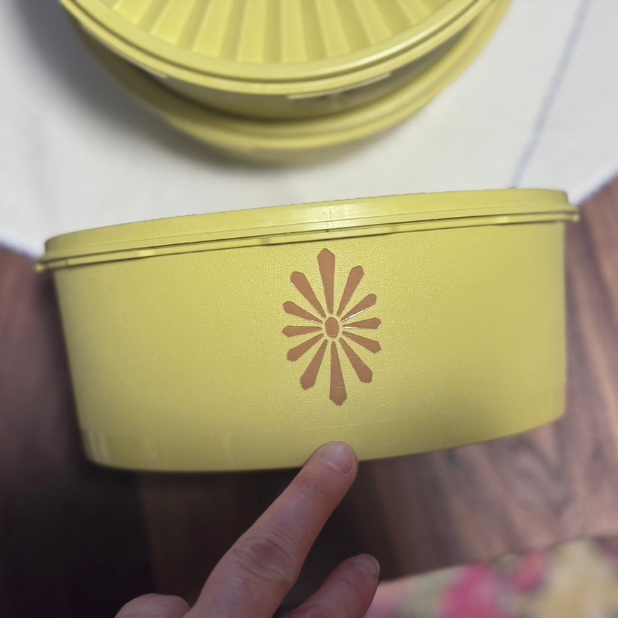 Vintage Lidded Servalier Tupperware Yellow Stacking Containers