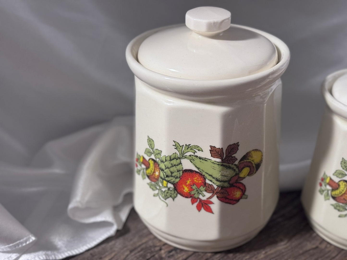 Vintage Cream Canisters with Garden Vegetables