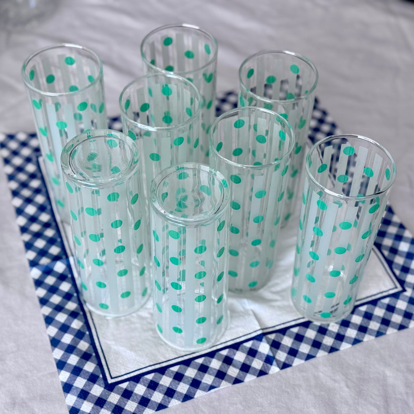 Dominion Highball Green Polka Dot with White Frosted Strip Drinking Glasses