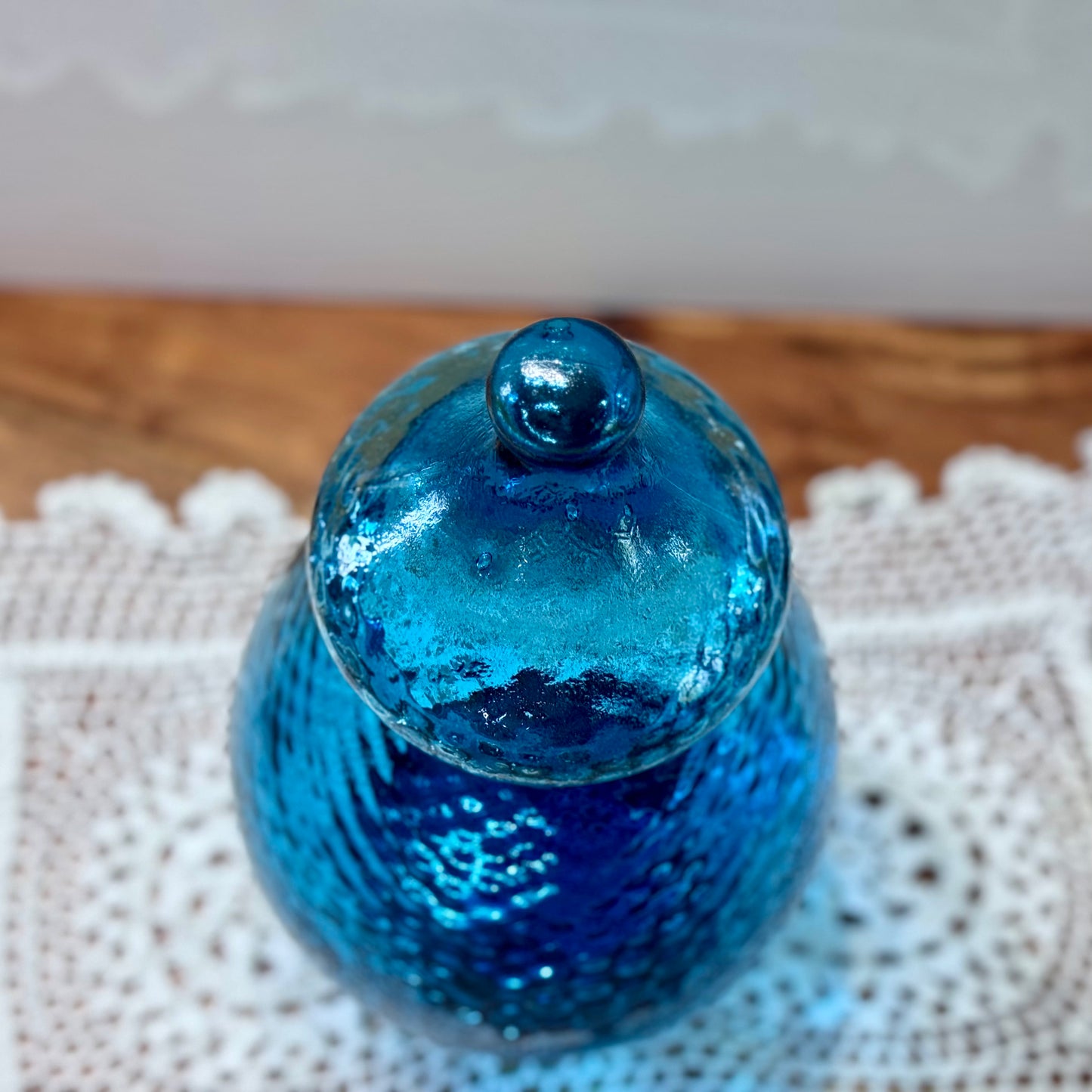 Italian Empoli Blue Glass Covered Jar