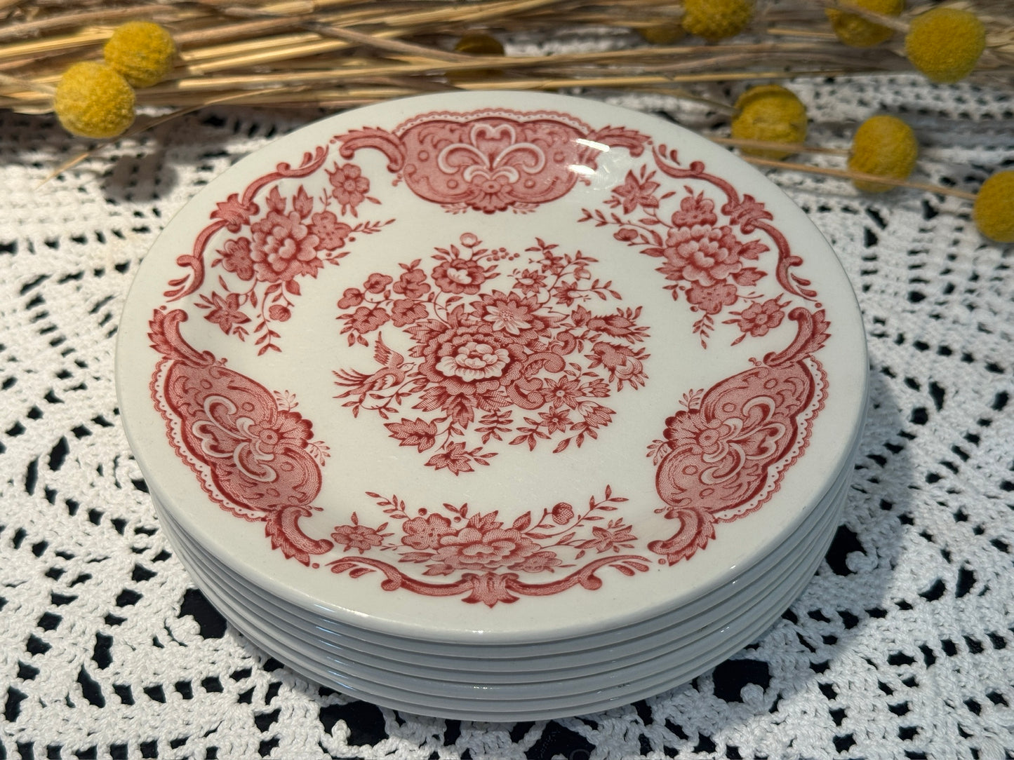 Vintage WINDSOR Steelite Ironstone Pink Transferware Floral Plates