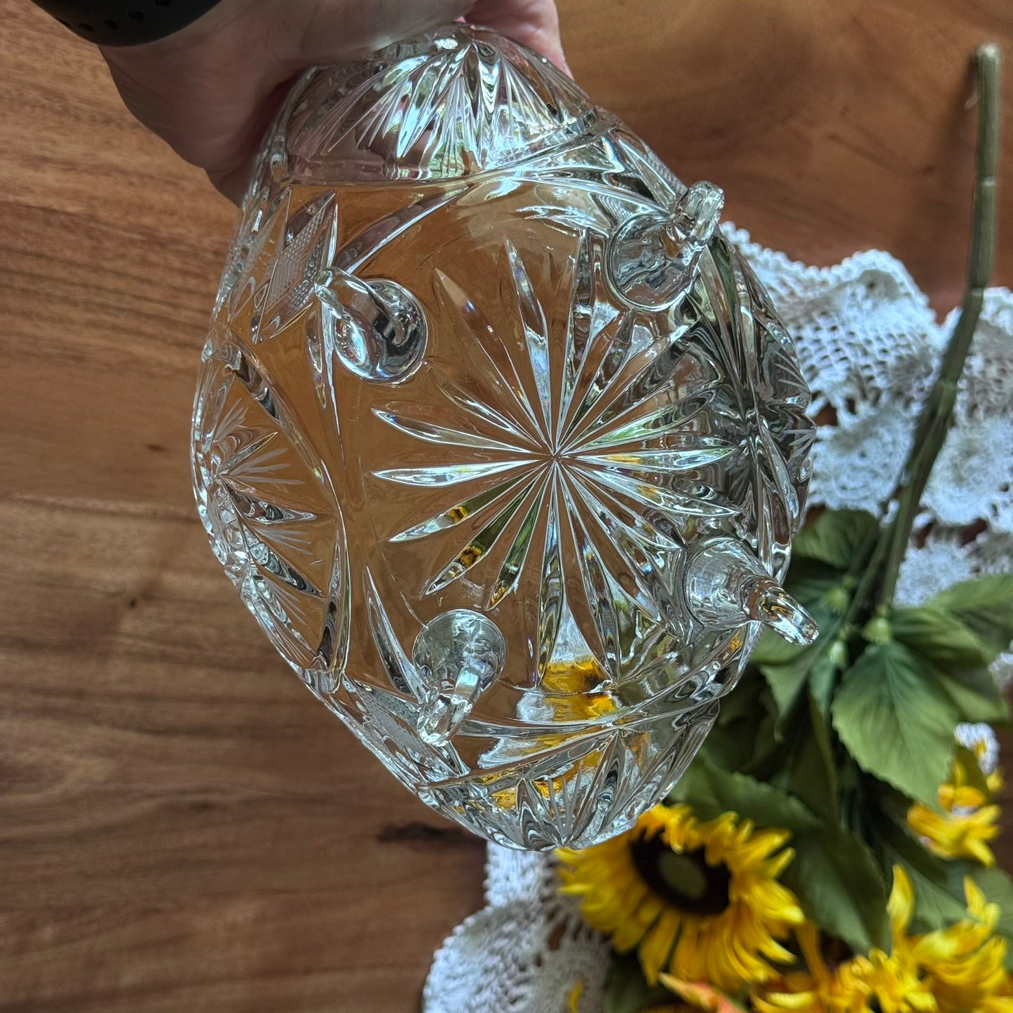 Hand Cut Footed Oval Pinwheel Lead Crystal Bowl