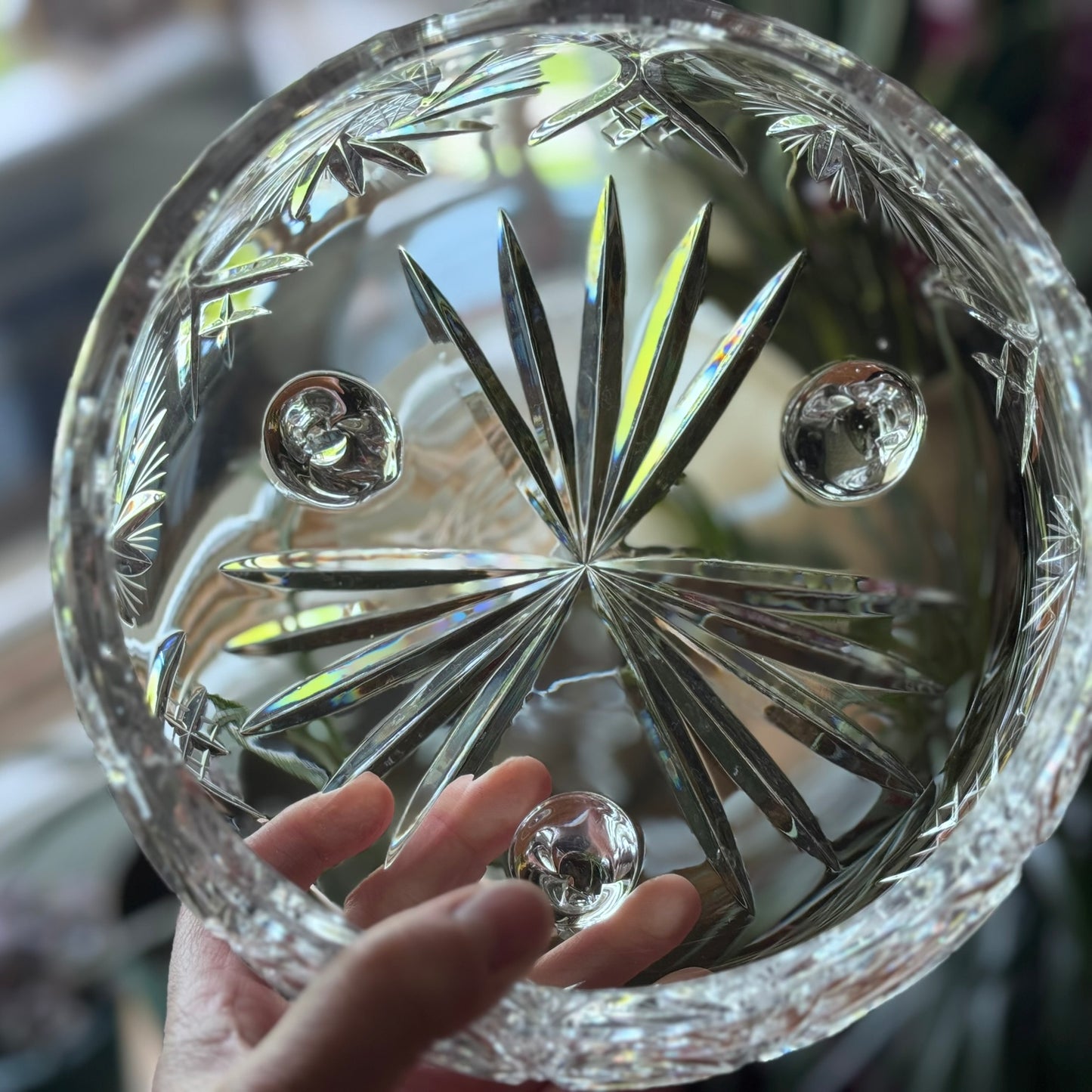 Vintage 3 Footed Cut/Etched Glass Serving Bowl