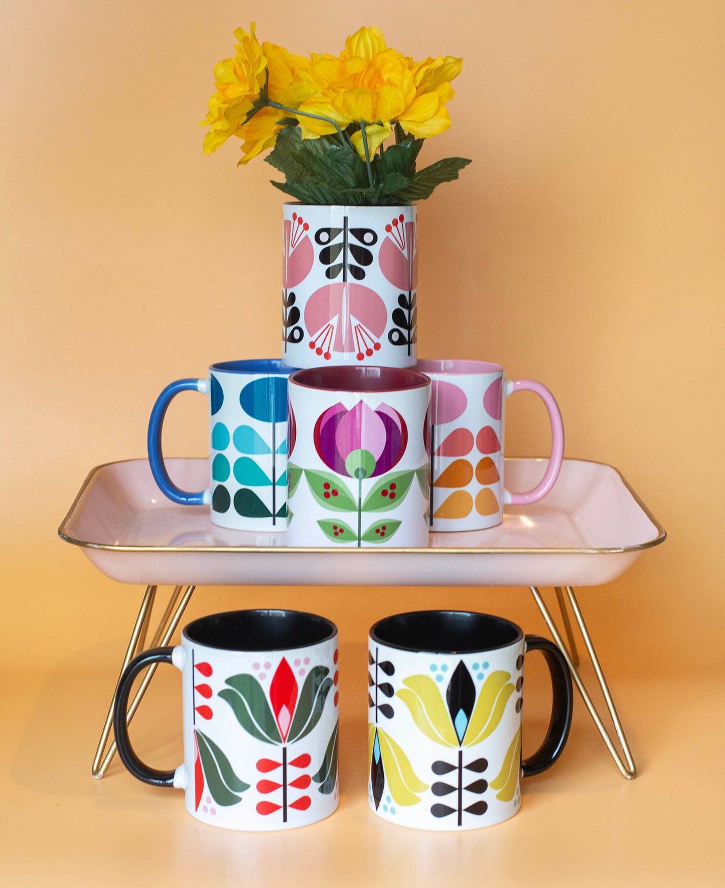 Purple Tulip Flower Mid Century Modern Coffee Mug