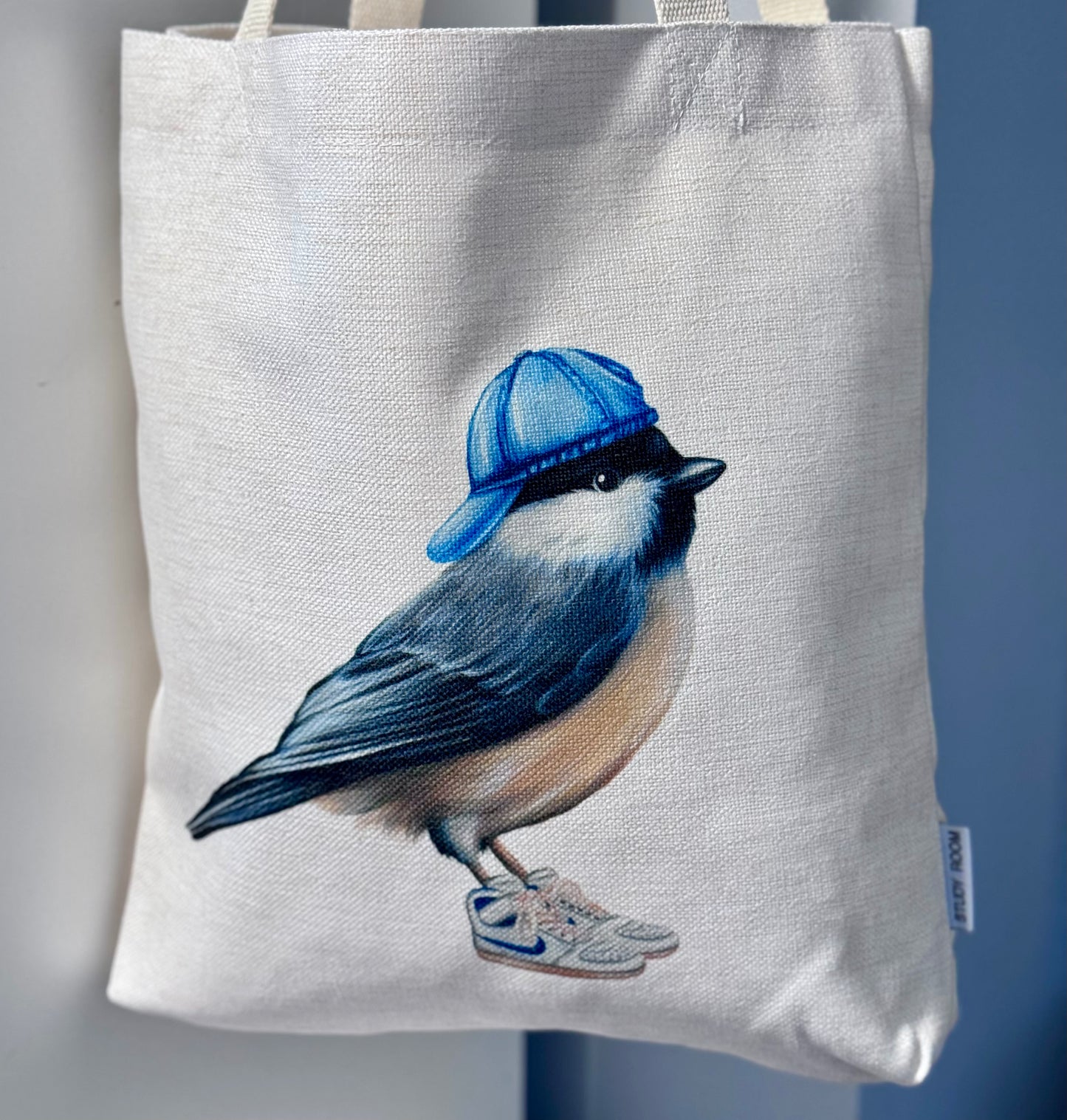 Chickadee with Cap and Nike Shoes Tote Bag