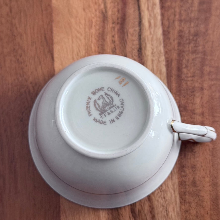 Phoenix Bone China Black/Gold/White Teacup & Saucer