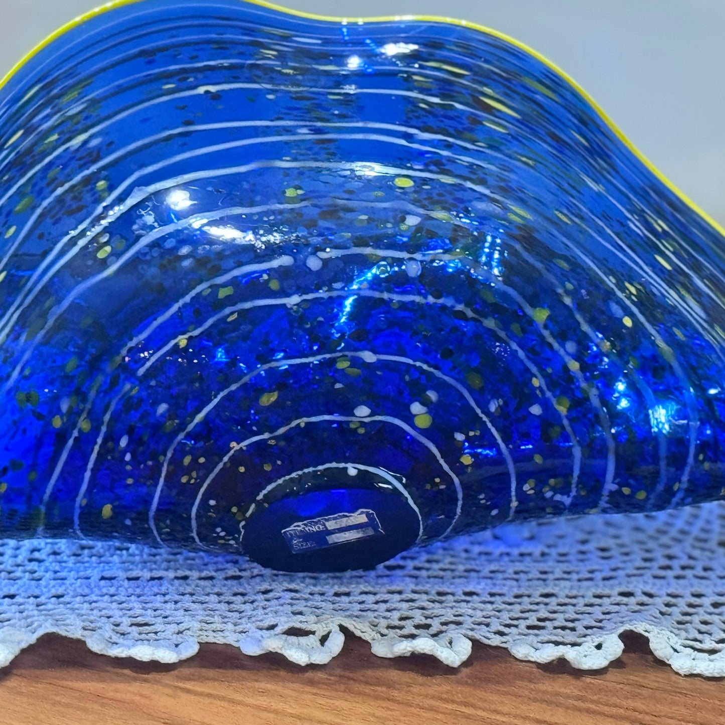 Large Clam Shell Blue Art Glass By Viz Glass Inc.