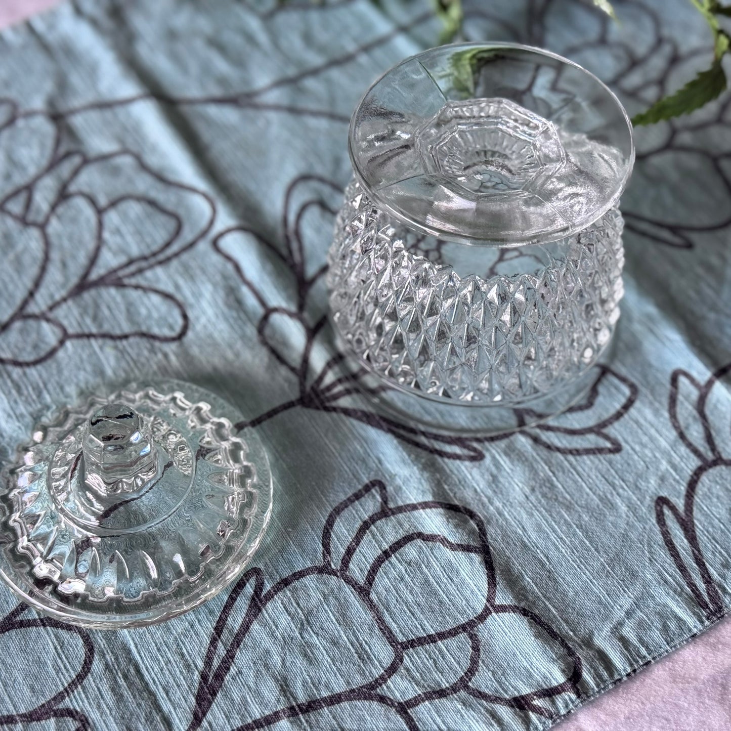 Vintage Glass Sugar Bowl/ Candy Jar with Lid