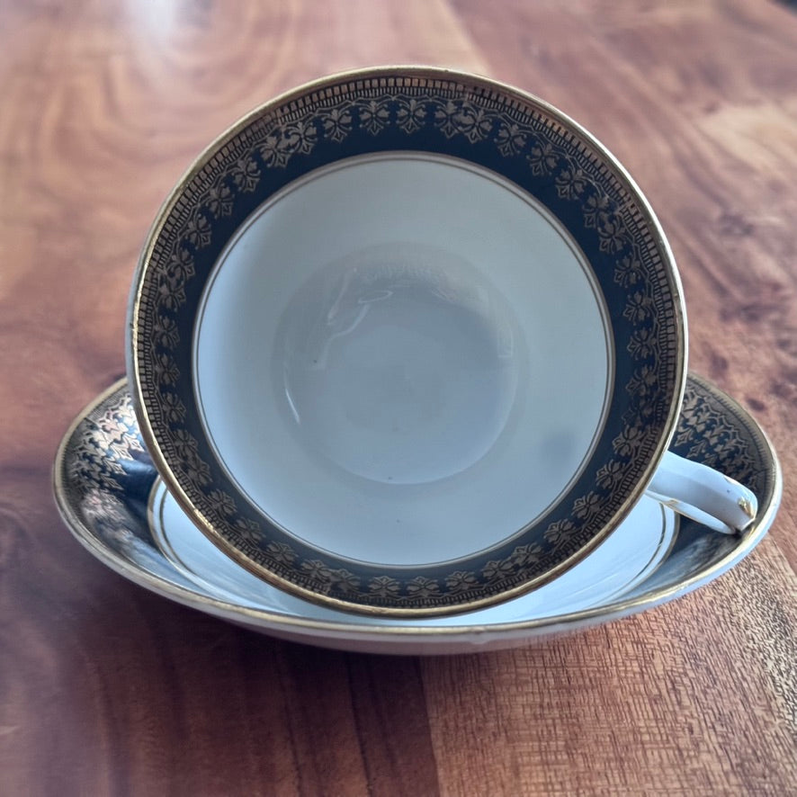 Phoenix Bone China Black/Gold/White Teacup & Saucer