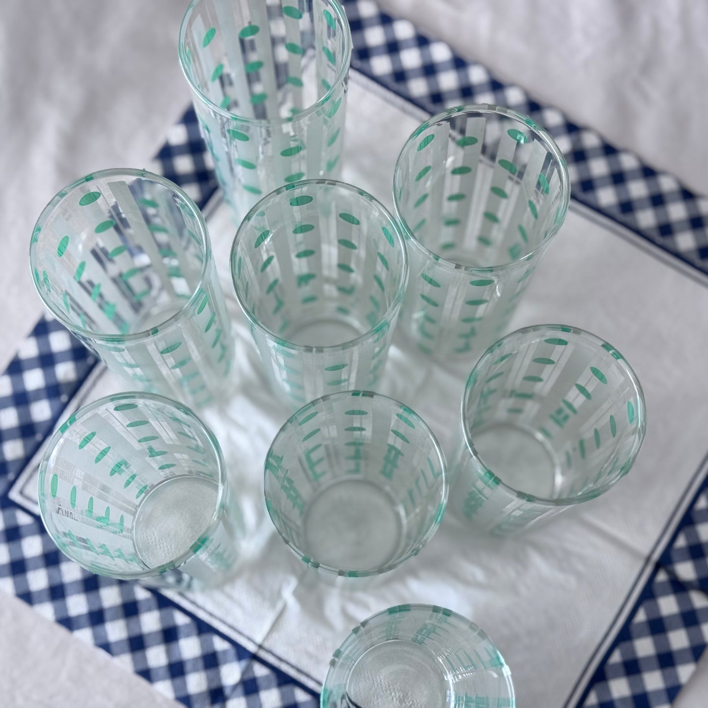 Dominion Highball Green Polka Dot with White Frosted Strip Drinking Glasses