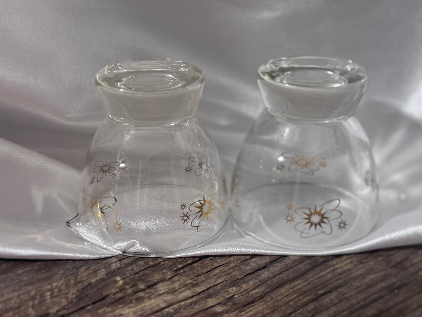 Clear Glass/Gold Atomic Starburst Creamer and Sugar
