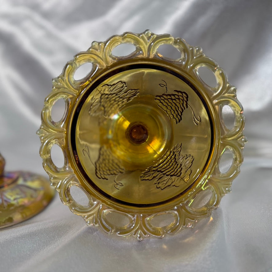 Carnival Glass Covered Jelly Compote