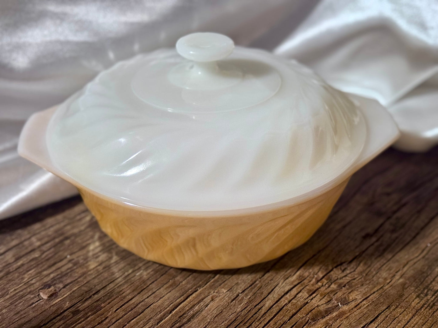 Anchor Hocking Fire-King Milk Glass Peach Lustre Casserole Dish