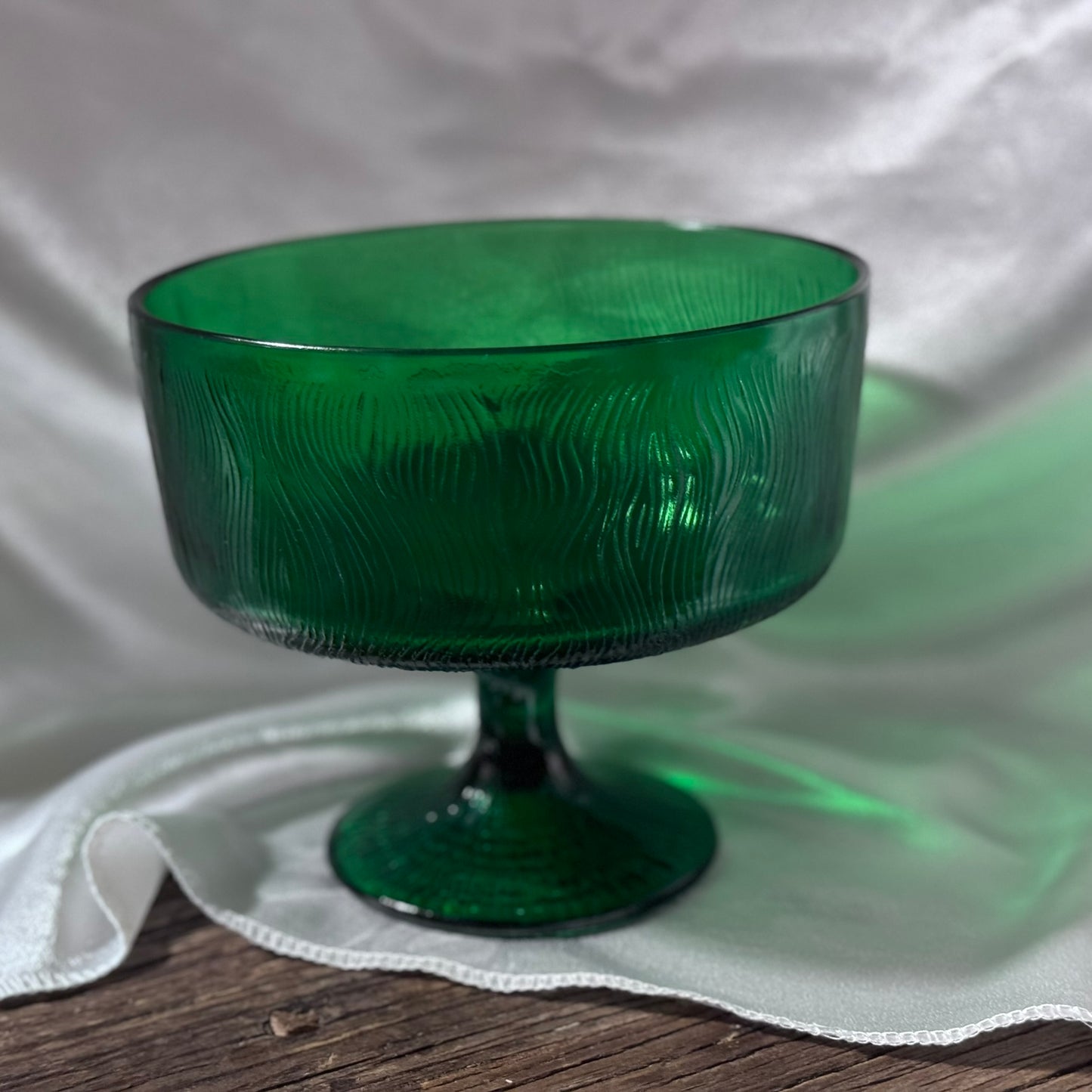 Hoosier Green Textured Pedestal Glass Dish