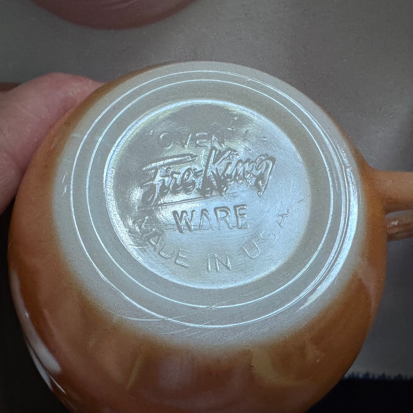 Fire King Peach Lustreware Teacups and Saucers