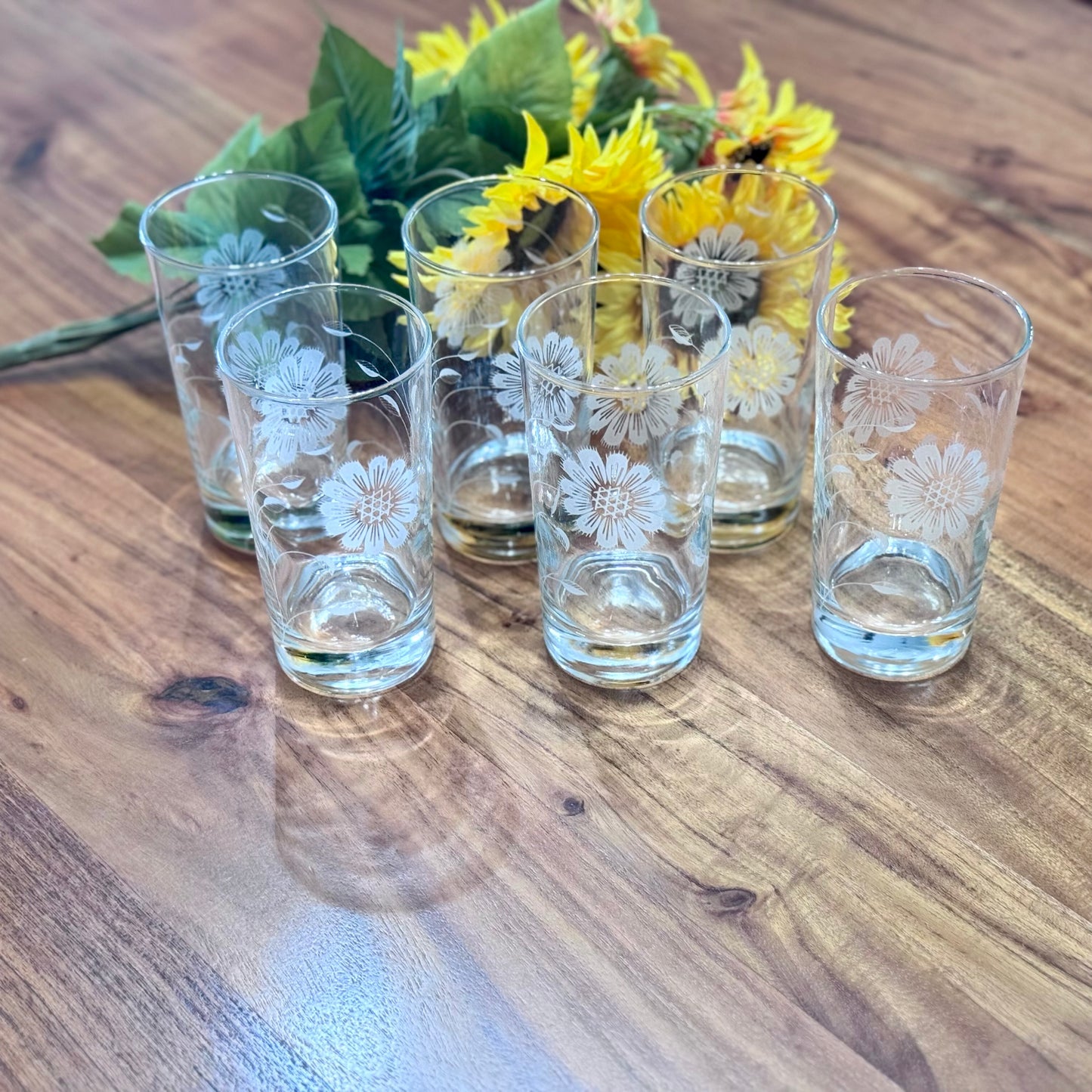 Dominion Glass Etched Highball Floral Glasses/Tumblers