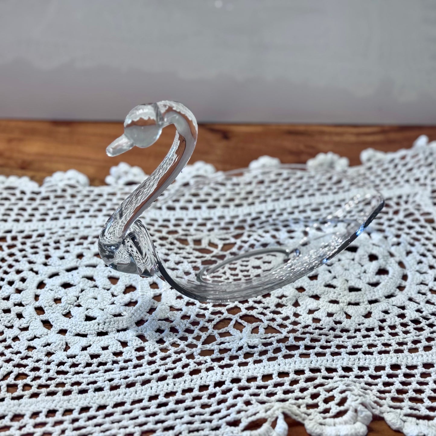 Vintage Clear Glass Swan Dish