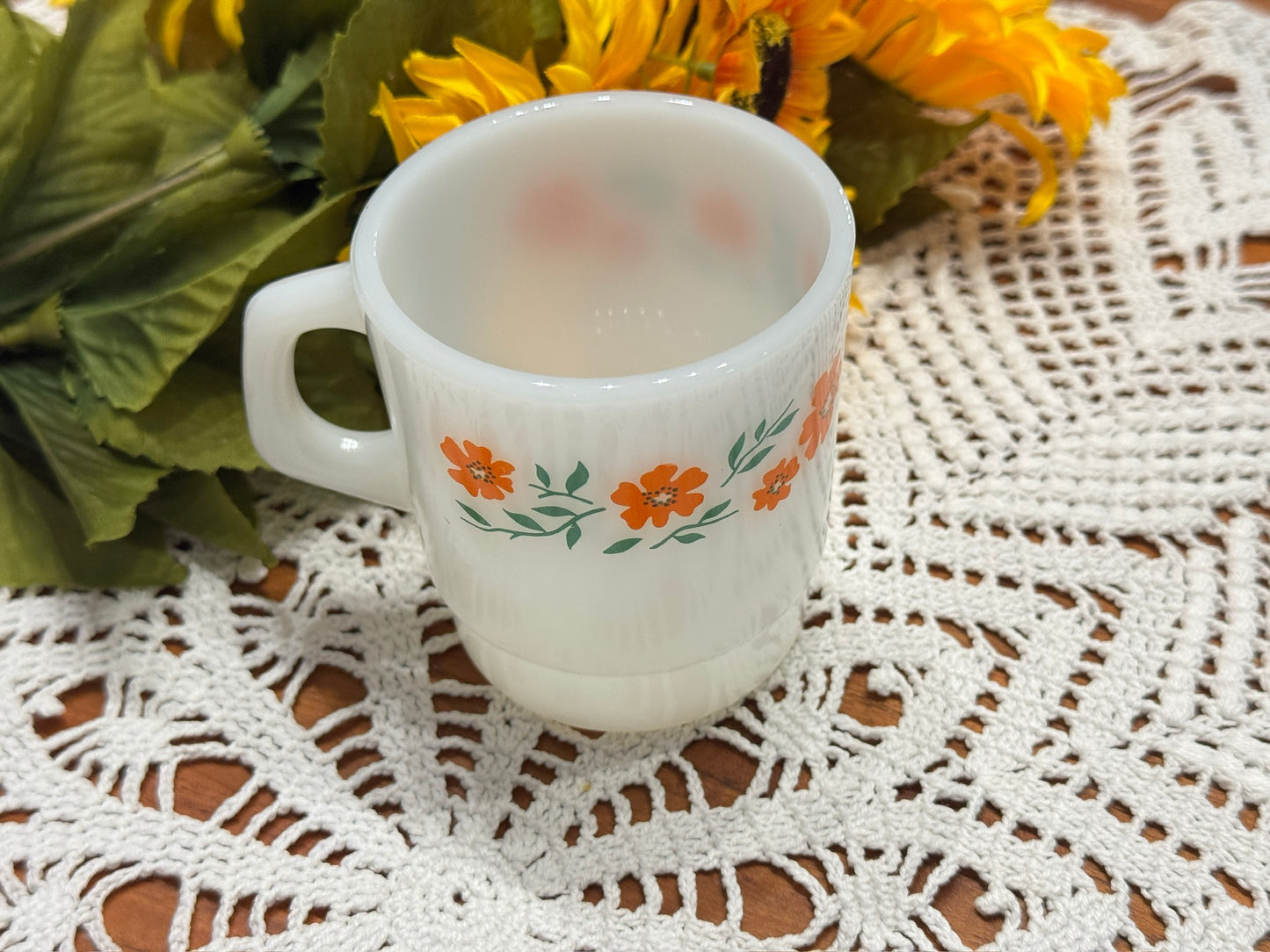 Termocrisa Milk Glass Orange/Green Floral Mug
