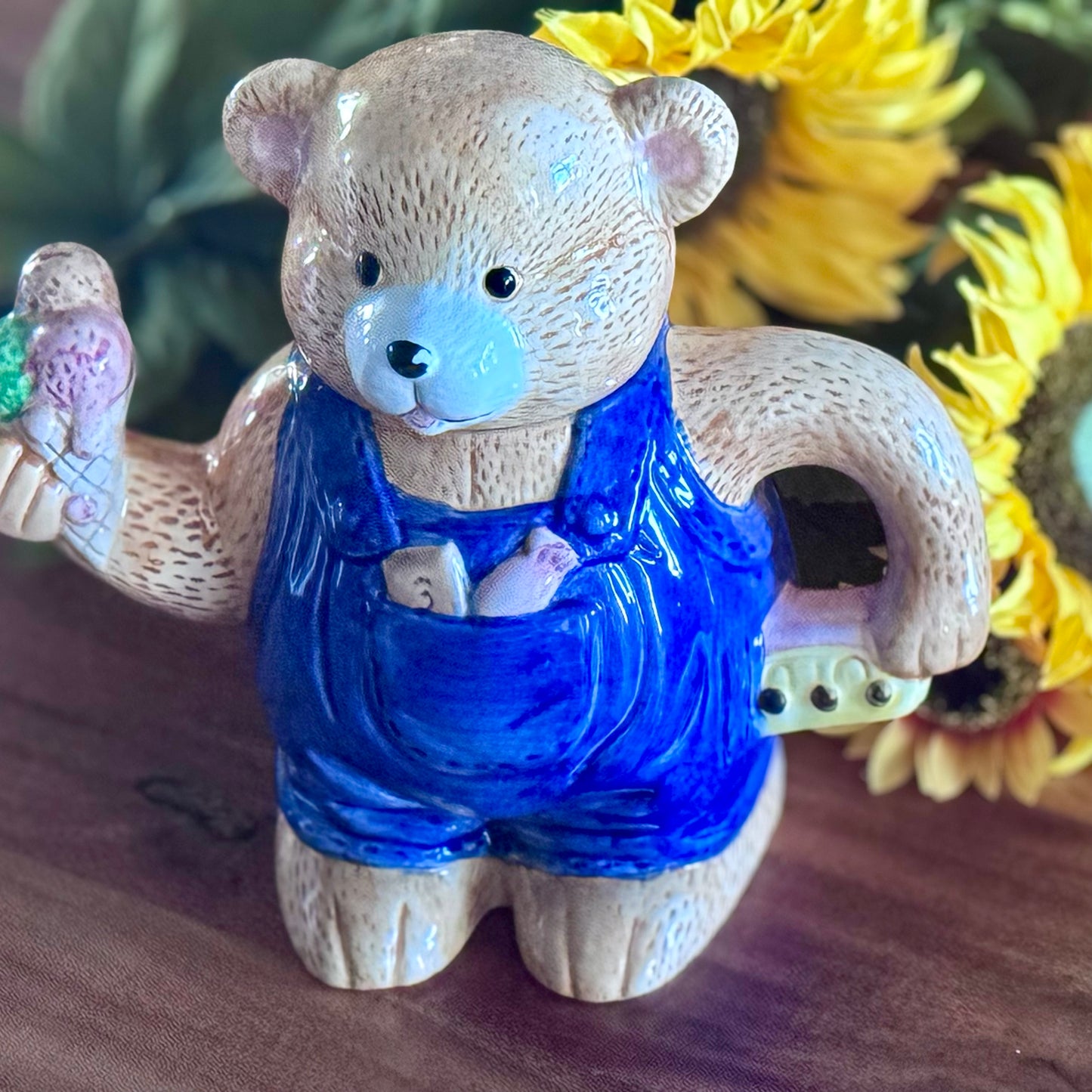 Heritage Mint Collectibles Decorative Teddy Bear In Denim Teapot