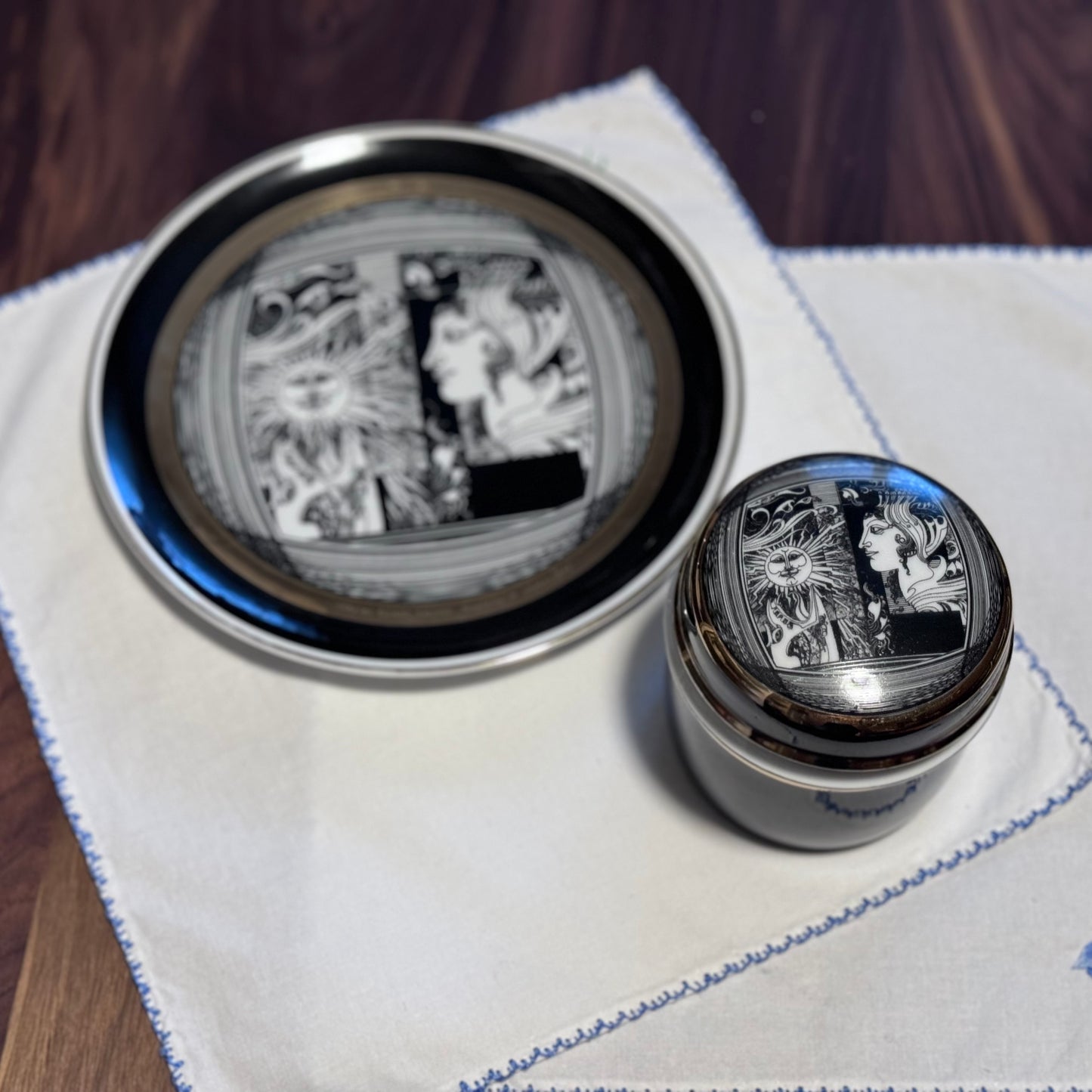 Hollohaza Hungarian Hand Painted Porcelain Plate and Trinket Box