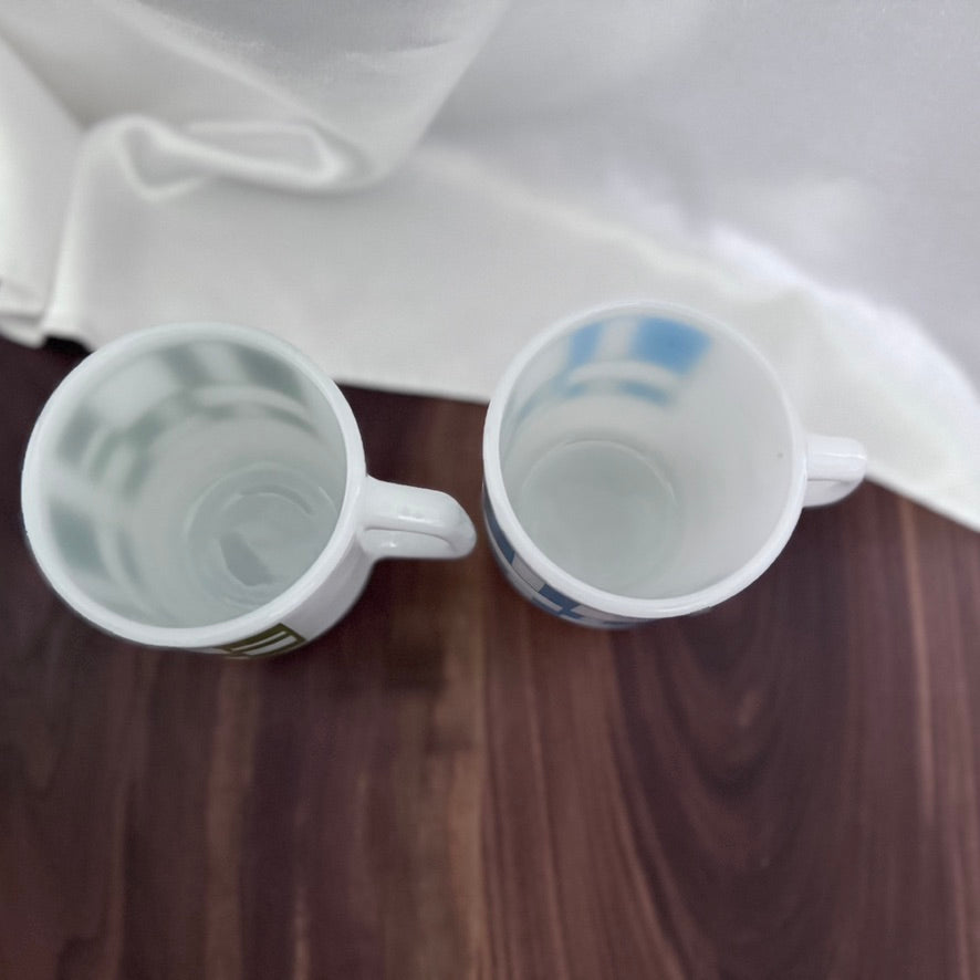 Fire-King Blue/Green Block Pattern Mugs